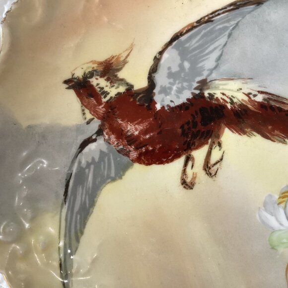 Limoges Hand-Painted Decorative Porcelain Plate Flying Bird & Flower Scalloped E - Picture 2 of 12